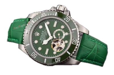 Replica Swiss Rolex Submariner Tourbillon Green Leather Watch - 2016 New